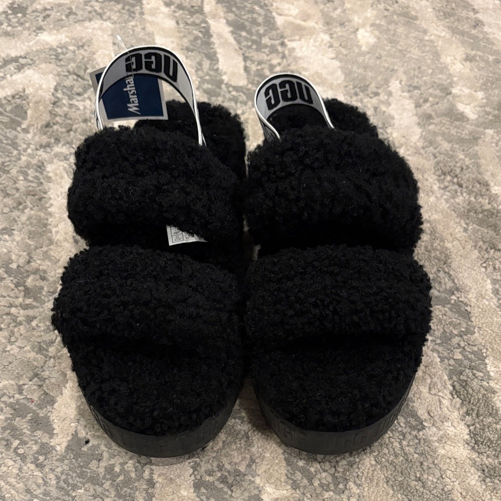 UGG Black Plush Slippers
